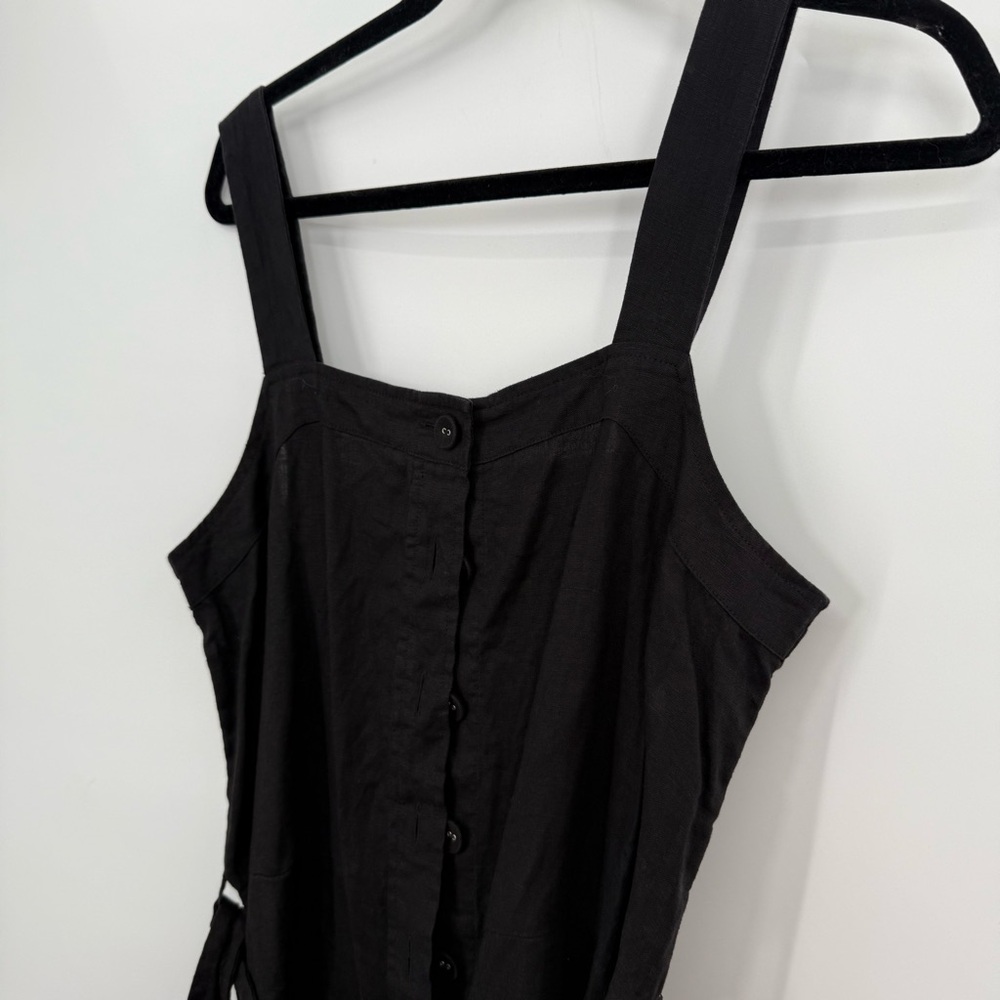 EVERLANE The Linen Picnic Jumpsuit Black Sleeveless Button-Up Size 8 - Picture 6 of 12